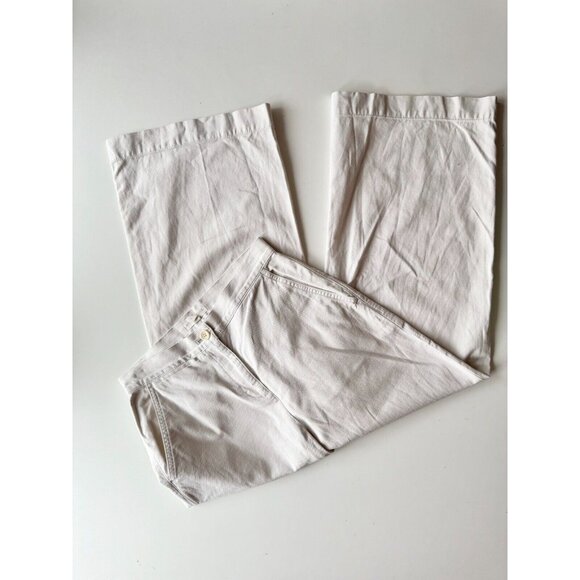 EILEEN FISHER Bone Cotton Hemp Stretch Canvas Wide Leg Ankle Pants, Size 2P - Picture 1 of 10